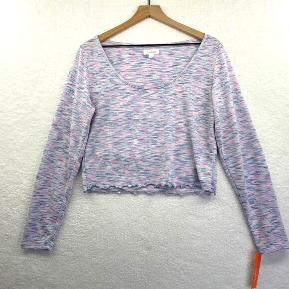 NWT COLSIE Top Women's Large Space Dye Purple Cropped Y2K Pajama Lounge Soft - Picture 2 of 8